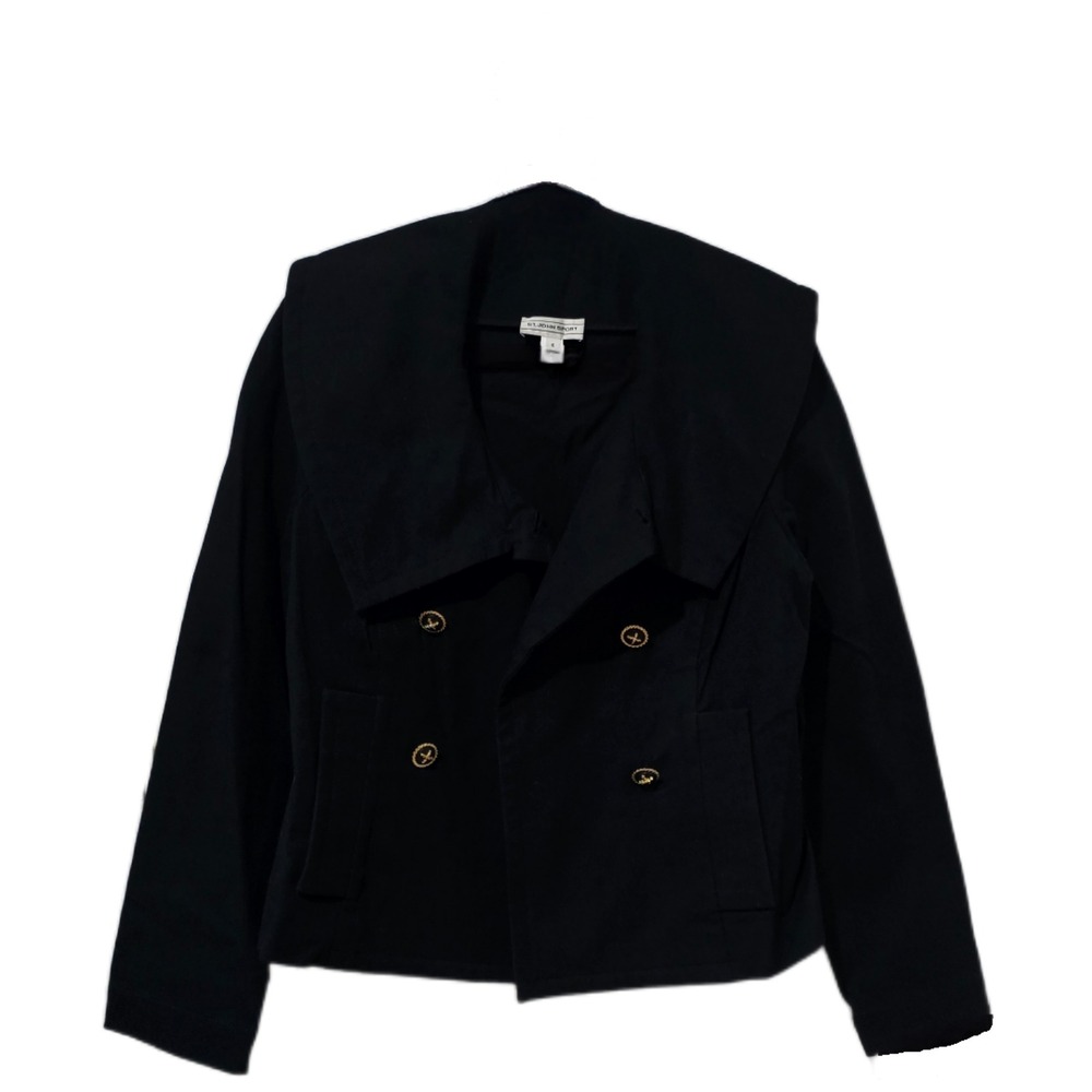 St. John Sport Womens Black Double Breasted Wide Collar Jacket Gold Buttons S